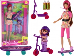 Set de păpuși Defa Lucy cu cască roz, trotinetă și skateboard