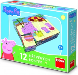 Dino cuburi ilustrate din lemn Peppa Pig – 12 cuburi