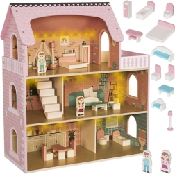 Căsuță de păpuși din lemn cu iluminare LED și mobilier KRUZZEL