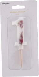 Lumânare pentru tort numărul 1 cu floare albă, 8 cm