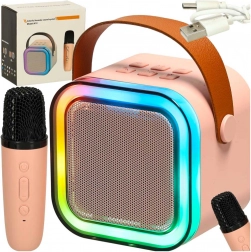 Set karaoke roz roz cu difuzor Bluetooth, microfon și LED