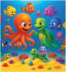 Puzzle din lemn caracatiță și broască țestoasă WOODEN CITY, 20 piese