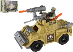 set militar mașină blindată cu soldat și accesorii, plastic, mers liber