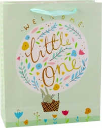 Pungă cadou verde cu iepure pentru întâmpinarea bebelușului