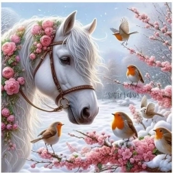 Mozaic de diamante - Cal în iarnă cu roșcat