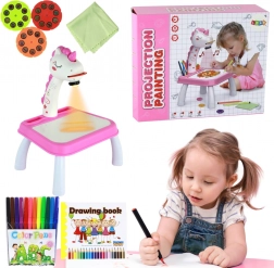 Proiector de desen unicorn – set roz cu markere și discuri