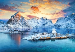Puzzle Răsărit de soare deasupra Sakrisøya, Lofoten, Norvegia 1000 piese
