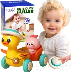 Rățușcă de tras Woopie cu iepuraș roz în remorcă – lumini și melodii interactive
