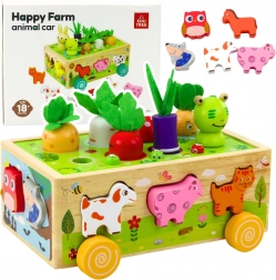 Fermă educativă din lemn pe roți cu sortator și viermișori magnetici