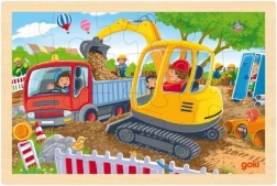 Puzzle din lemn GOKI – excavator, 24 piese