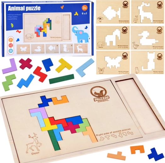 Puzzle logic din lemn Tetris cu animale
