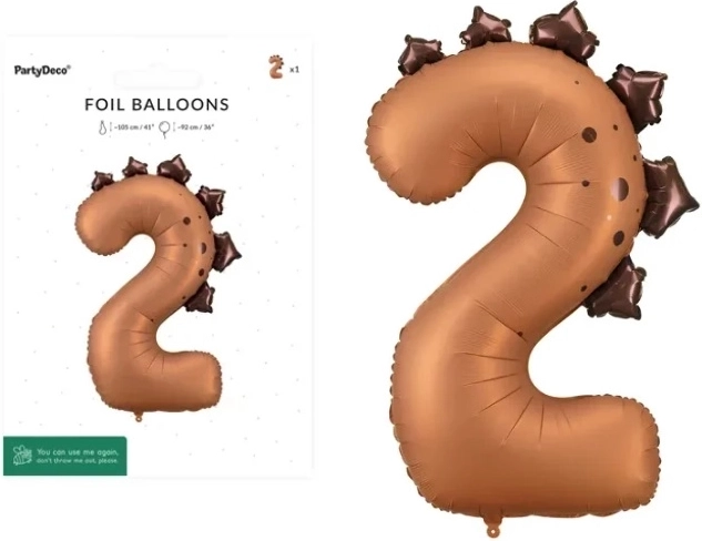 Balon din folie numărul 2 dino - 92 cm - 1 bucată