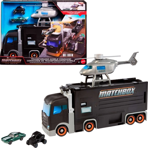 Matchbox comandă mobilă – camion de transport transformabil cu elicopter și 2 mașinuțe