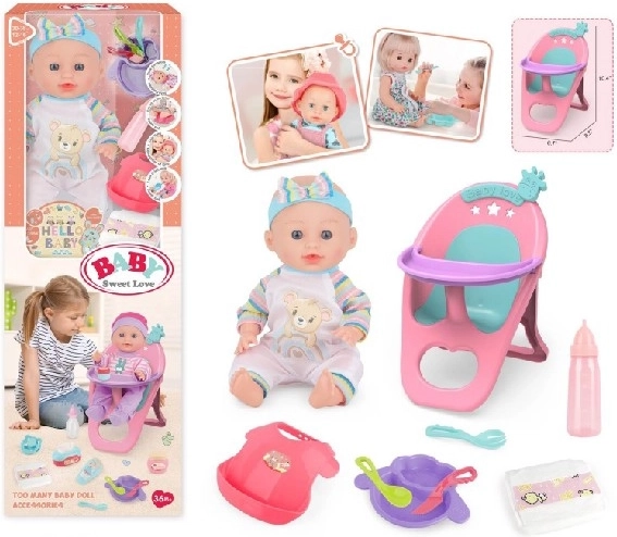 Păpușă bebeluș Baby Sweet Love cu set pentru hrănire