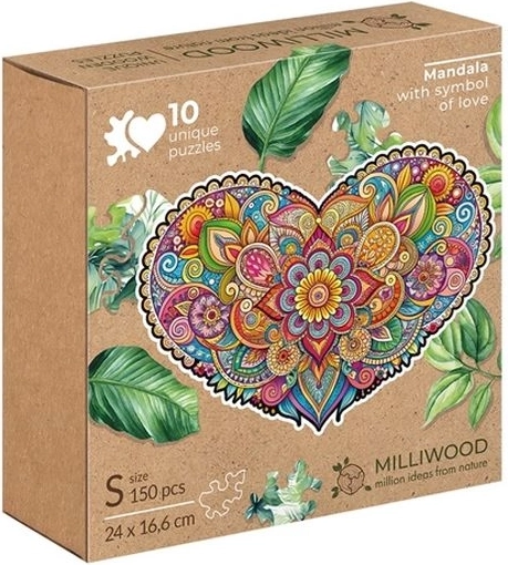 Milliwood mandala iubirii – puzzle din lemn inimă 150 de piese