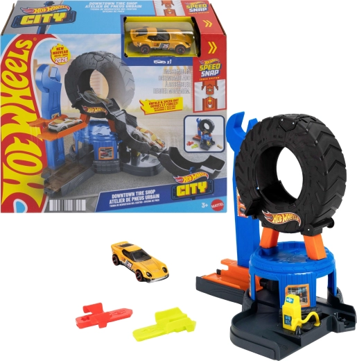 Hot Wheels City atelier cu anvelopă pliabilă și mașinuță