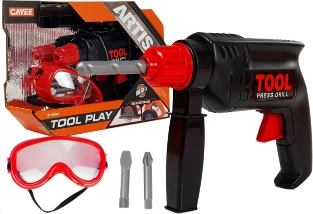 Bormașină de jucărie cu ochelari de protecție – set de unelte pentru micii meșteri