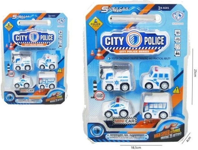 Set de mașinuțe de poliție 5 cm (4 buc.)