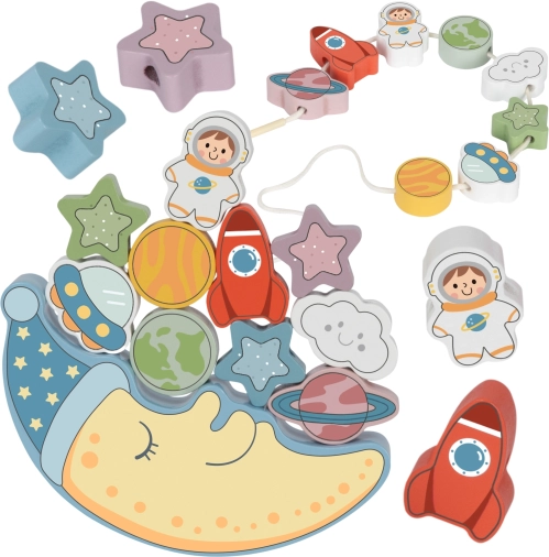 Tooky Toy Cosmic luna de dormit echilibrant din lemn șnur Montessori spațial