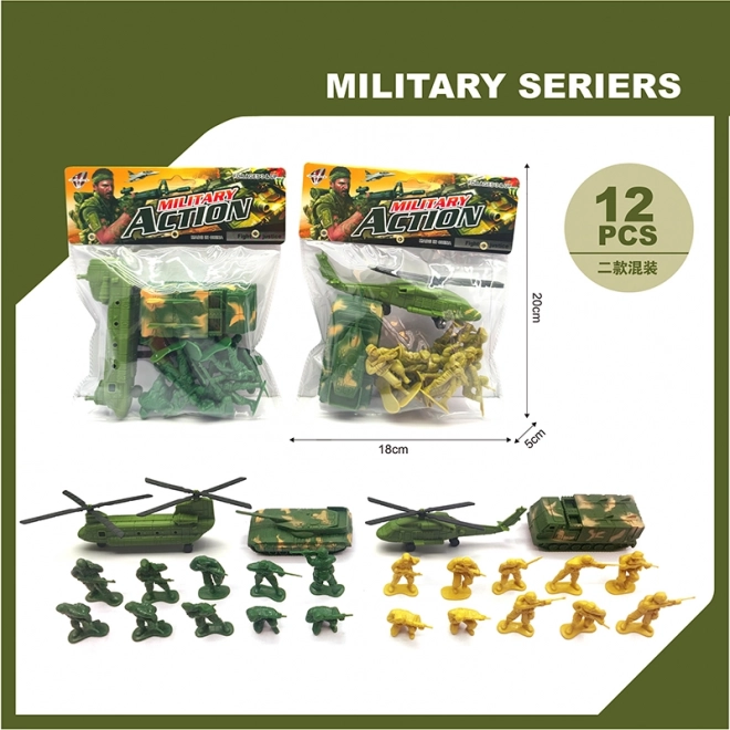 Set militar cu soldăței și vehicule – 12 buc