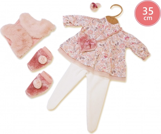 Ținută pentru păpușă de 35 cm LLORENS – set din 5 piese: rochiță florală și vestă roz