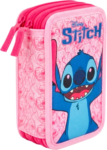 Penar școlar echipat cu trei compartimente Lilo & Stitch Stitch și Angel, roz