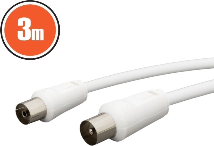 Cablu coaxial mufă–priză 3 m alb