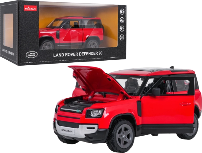 Model metalic Land Rover Defender 90 RASTAR la scara 1:24, roșu