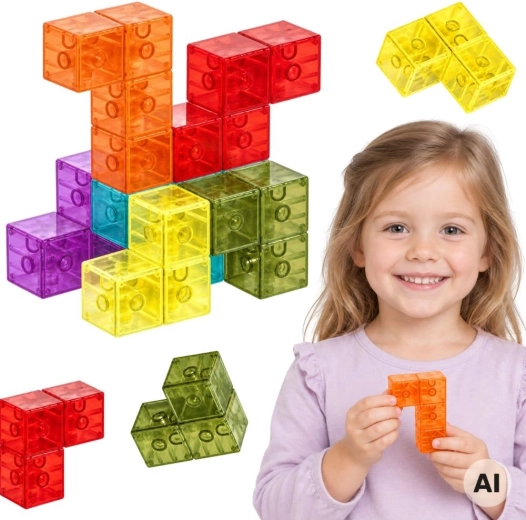 Set de construcție magnetic 3D Woopie în stil Tetris