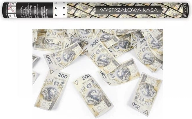 Tub de confetti cu imitații de bancnote 200 PLN 60 cm - 1 bucată