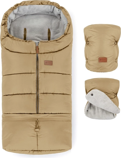 Set Petite&Mars: sac de iarnă Jibot 3 în 1 și mănuși pentru cărucior Jasie sweet toffee