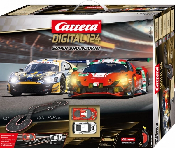 Pistă auto Carrera Digital 124 Super Showdown 8 m cu mașini Ferrari 296 GT3 și Audi R8 LMS GT3
