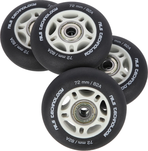 Roți mate pentru role inline NILS Extreme 72 mm 82A cu rulmenți ABEC 9, negre, set 4 buc