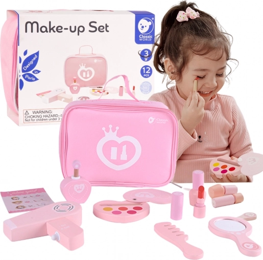 Set cosmetic din lemn pentru copii CLASSIC WORLD în gentuță roz