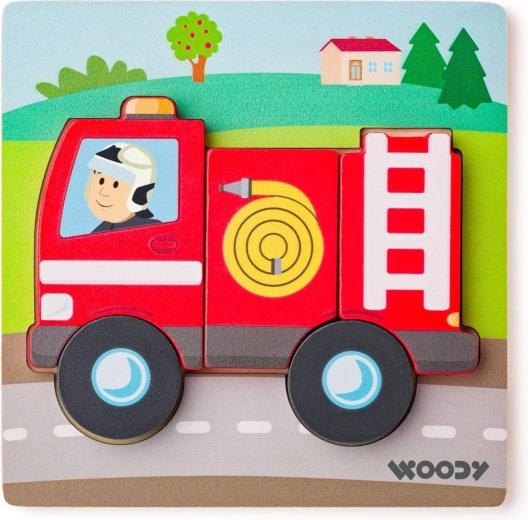 Woody baby puzzle din lemn de inserat mașină de pompieri 5 piese - 1 bucată