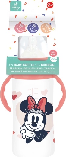 Biberon pentru bebeluși cu mânere 360 ml cu sistem anticolici MINNIE