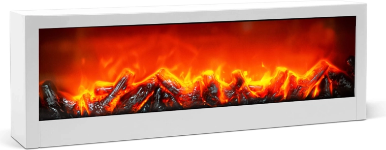 Șemineu decorativ cu flacără LED, alb, alimentat cu baterii sau USB, 60 × 10 × 20 cm