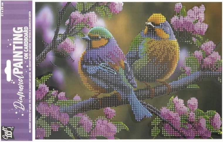 Pictură cu diamante pe placă Păsări 29 × 21 cm
