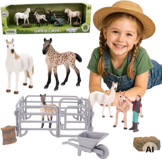 WOOPIE set de figurine fermă – cai și fermier cu accesorii (11 piese)