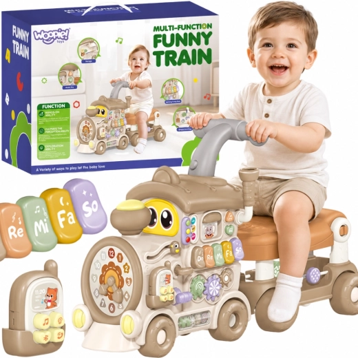 Tren interactiv Woopie 3 în 1 – vehicul de împins, premergător și panou educativ cu lumini și sunete
