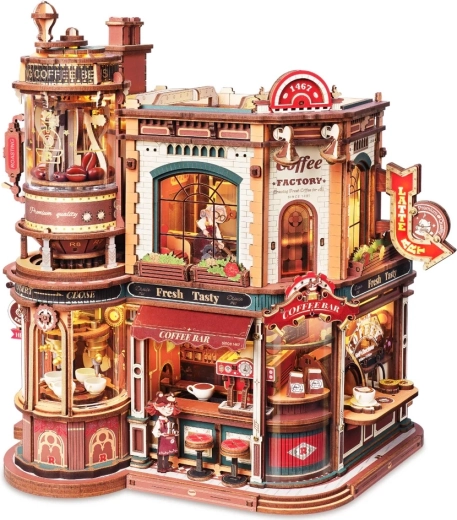 RoboTime puzzle mecanic 3D din lemn cu cutie muzicală – Fabrica de cafea