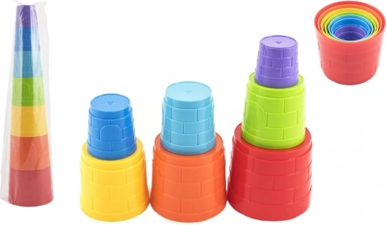 Piramidă pliabilă din pahare din plastic, colorată, 7 piese