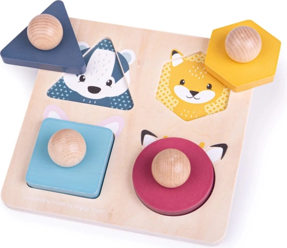 Bigjigs Toys puzzle din lemn în formă de animale cu mânere