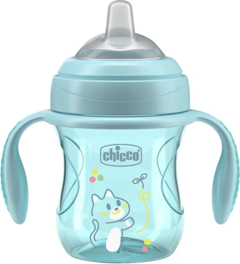 Cana de tranziție Chicco pentru învățare, cu mânere, roz, 200 ml (4 luni+)