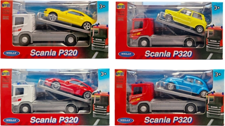 Welly camion de tractare Scania 1:57 cu mașină sport 1:43