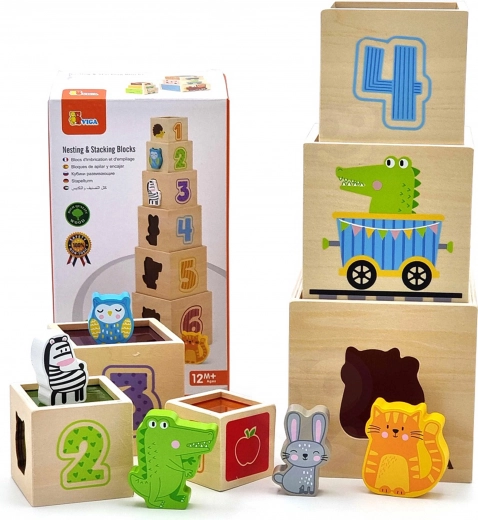 piramidă din lemn Montessori și blocuri de construcție Viga