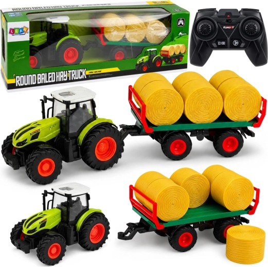 Tractor agricol RC cu remorcă și baloți de fân 1:24