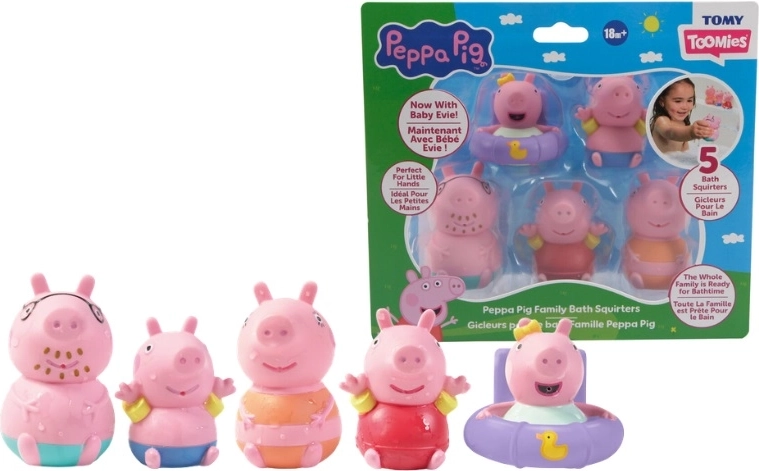 TOMY Peppa Pig jucării de baie care stropesc, 5 buc.