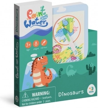Pictură magică cu apă Dinozauri, carte de colorat cu bloc