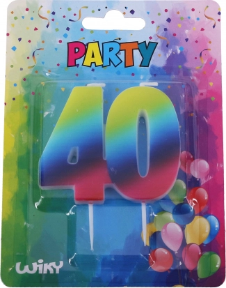 Lumânare aniversară numărul 40 în culorile curcubeului